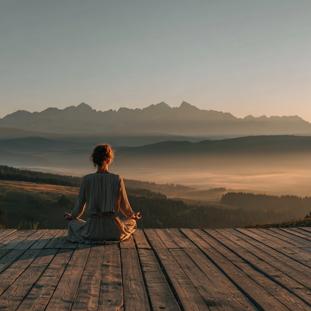 Жінка в позі йоги на заході сонця
